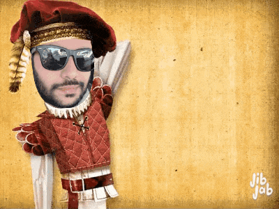a cartoon of a man wearing sunglasses and a red hat with jib job written on the bottom right