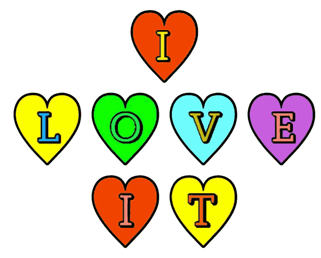 a set of colorful hearts with the words i love on them