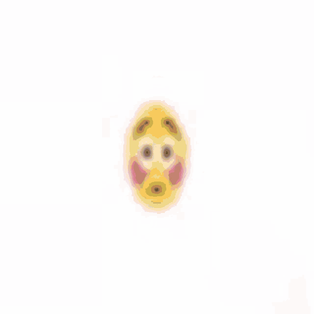 a close up of a yellow smiley face with pink cheeks and big eyes .