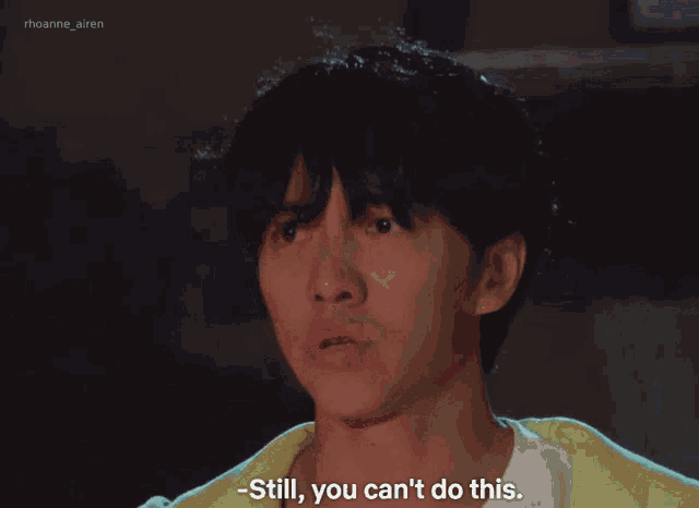 a man says " still you can 't do this " in front of a dark background
