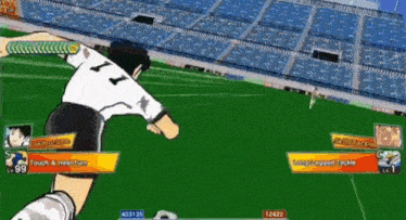 a soccer game is being played in a stadium with a player wearing a number 7 jersey
