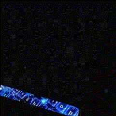 a blue and white painting on a black background with the word bro on the bottom right