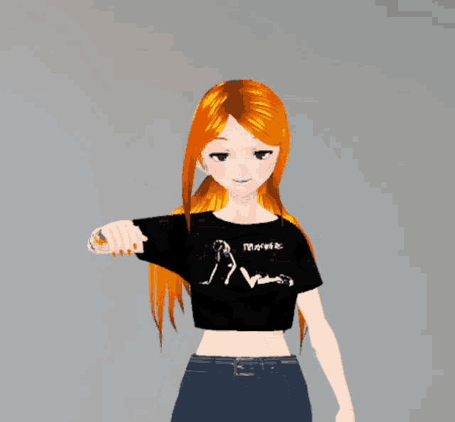 a cartoon girl wearing a black shirt that says karate on it