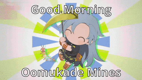 a cartoon character is holding an umbrella and says good morning