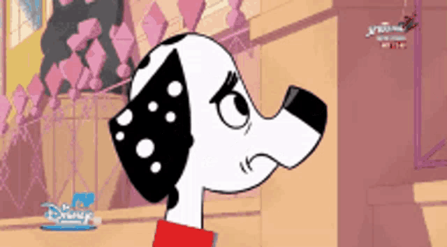 a cartoon dalmatian dog with a disney logo in the corner