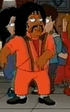 a cartoon character is standing in front of a group of people .