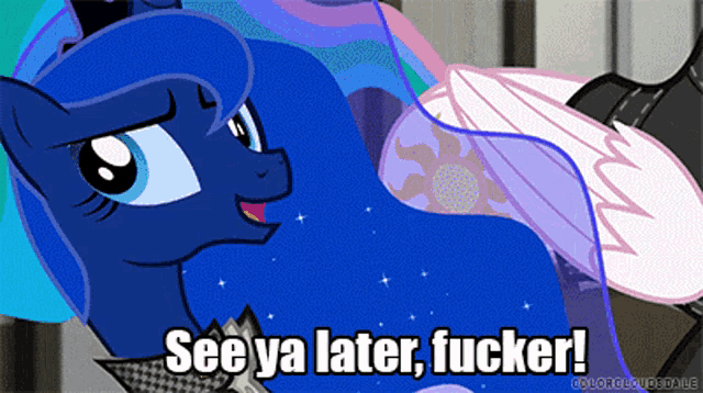 a cartoon pony with the words see ya later fucker