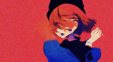 a painting of a person 's face with a red background