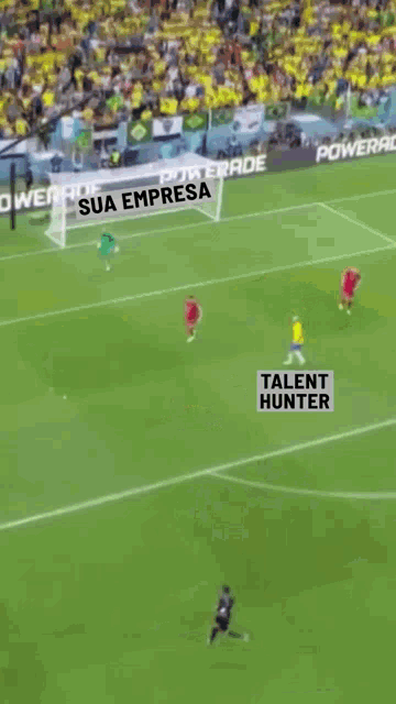 a soccer field with a sign that says " sua empresa " on top