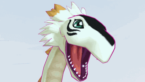 a cartoon drawing of a dragon with a purple mouth