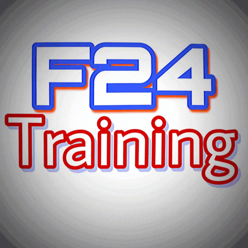 a logo for f24 training in red and blue letters