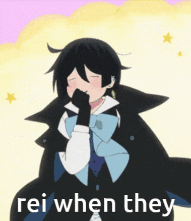 a cartoon character is covering his mouth with his hand and the words rei when they are next to him