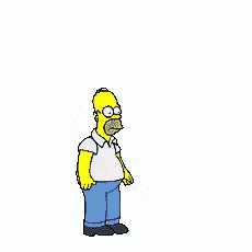 homer simpson is running with his arms outstretched and his mouth open .