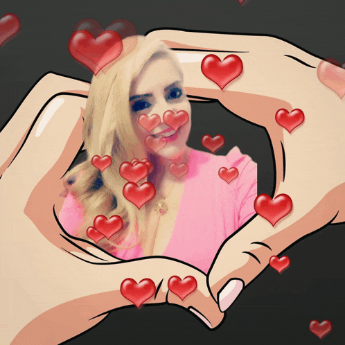 a cartoon of a woman with hearts around her face