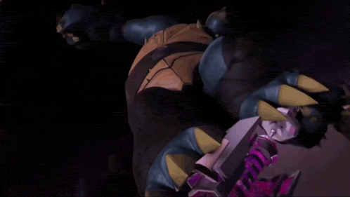 a cartoon character is holding two pink lightsabers in his hands