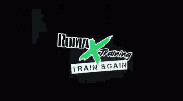 roma x training train and gain logo on a black background