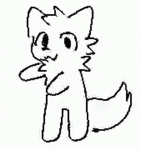 a black and white drawing of a cat with a long tail standing on a white background .