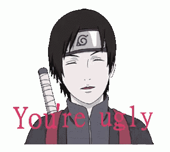 a cartoon character with a sword in his hand and the words `` you 're '' written in red .