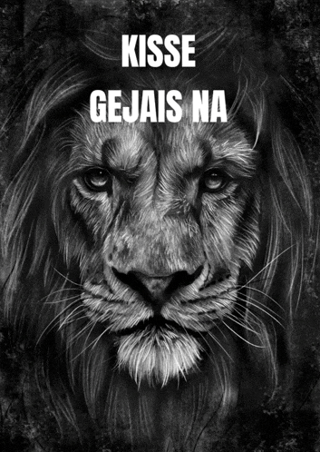 a black and white drawing of a lion with the words " kisse gejais na " above it