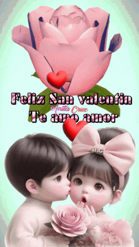 a boy and a girl kissing with the words feliz san valentin