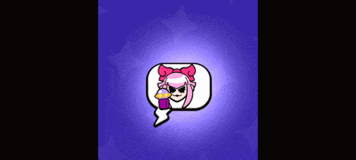 a cartoon girl with pink hair and a bow is sleeping in a speech bubble on a purple background .