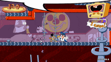 a cartoon scene with the number 130 on the top