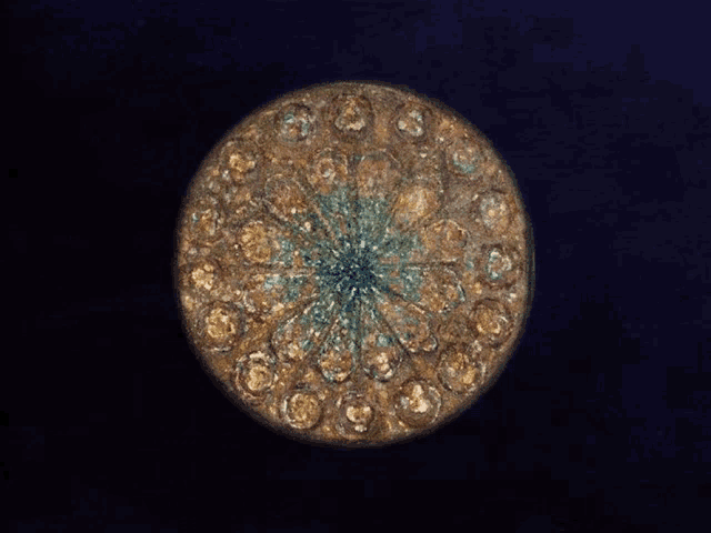 a close up of a circular pattern on a dark blue background