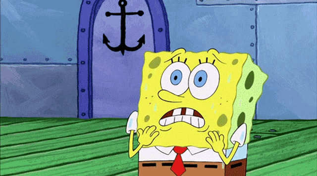 a cartoon of spongebob squarepants with an anchor behind him