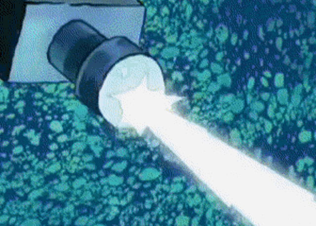 a cartoon character is holding a flashlight and it is shining a light .