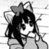 a black and white drawing of a girl with cat ears and a bow on her head .