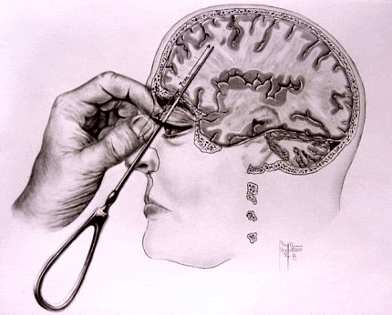 a drawing of a person cutting their head with scissors