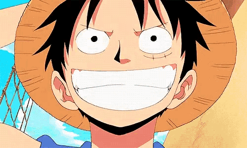 a close up of luffy from one piece with a big smile