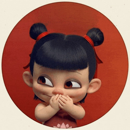 a cartoon girl covering her mouth with her hands in a circle
