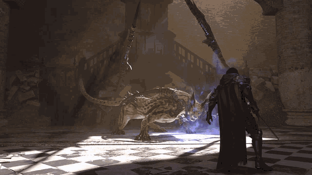a person with a sword is surrounded by purple lightning