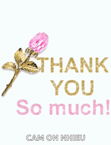a thank you card with a pink rose on it