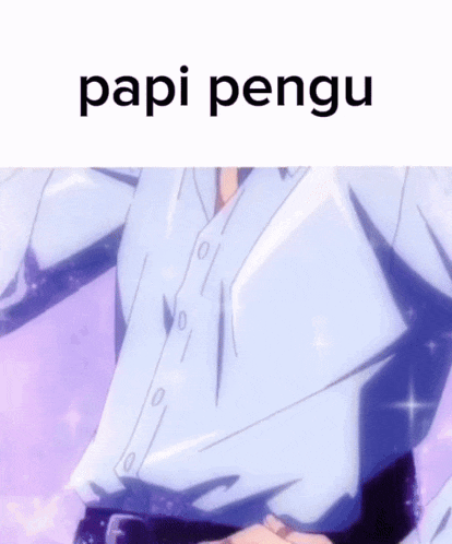 a man in a blue shirt with the word papi pengu written above him