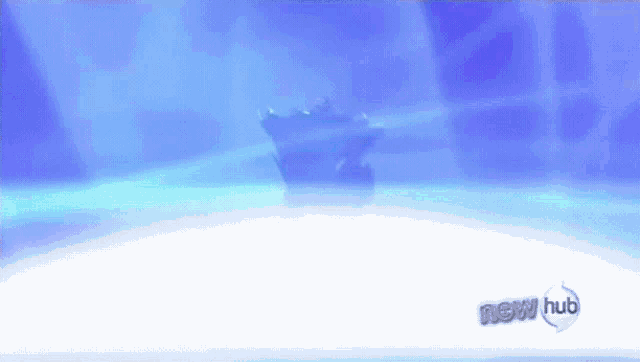 a blue background with the words new hub on the bottom right