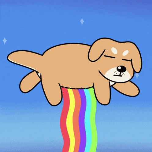 a cartoon of a dog with a rainbow coming out of its butt