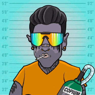 a cartoon of a man with a bottle of copium