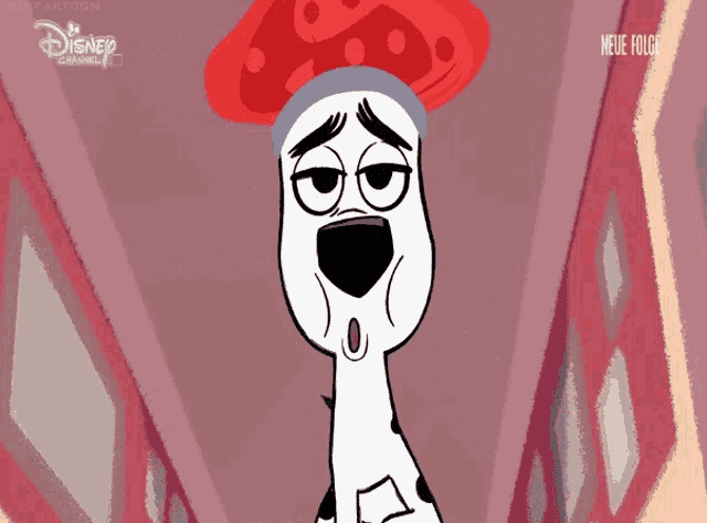 a dalmatian wearing a red hat is on a disney channel advertisement