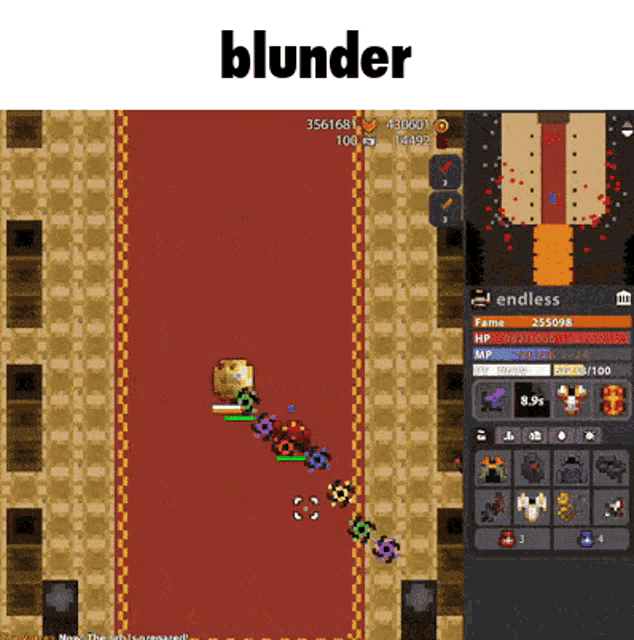 a screenshot of a video game with the word blunder on top