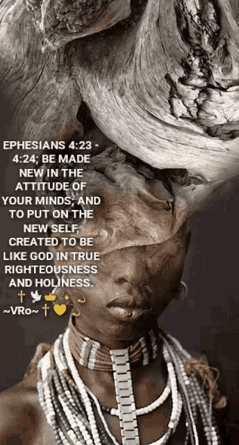 a picture of a woman with a quote from ephesians 4:24 on it