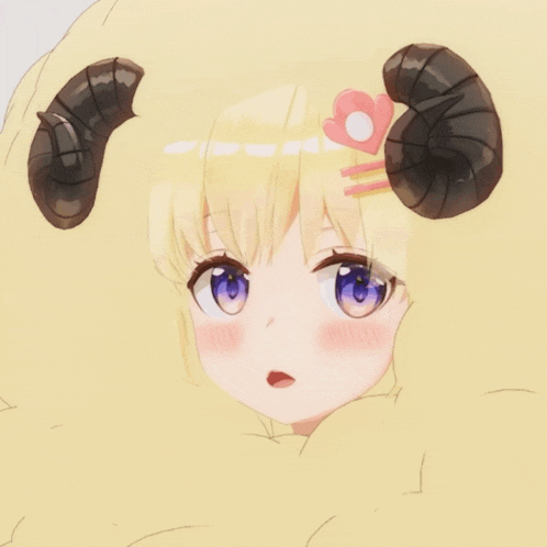 a drawing of a girl with horns and a pink flower in her hair