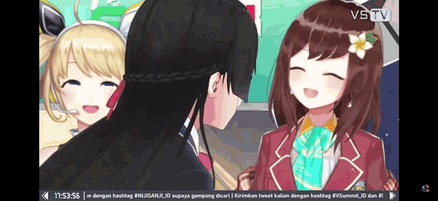 a screenshot of a video showing three anime girls with v5tv written on the bottom