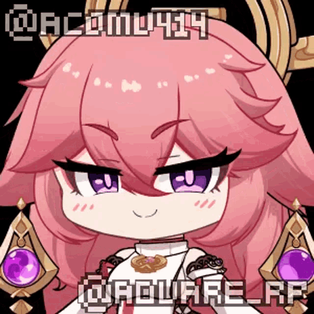 a pixel art drawing of a girl with pink hair