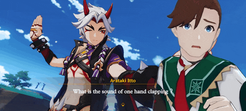 a video game character named arataki itto is talking to another character