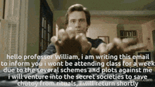 a man is giving the middle finger to a professor