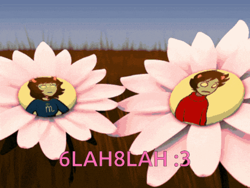 two flowers with buttons on them and the words 6lah8lah : 3