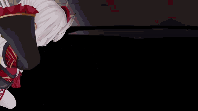 a computer generated image of a girl with long white hair and a sword