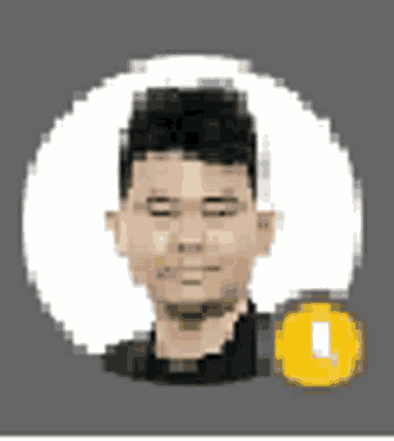 a pixelated portrait of a man in a circle with a yellow icon .